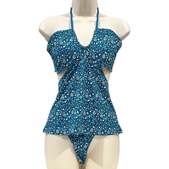 Ann Taylor Loft Beach Women Swimsuit 2-Piece Green Floral Tankini Bikini Medium - Picture 1 of 14